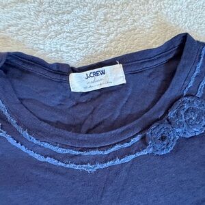 J. Crew Navy Short-Sleeve Tee with Floral Trim